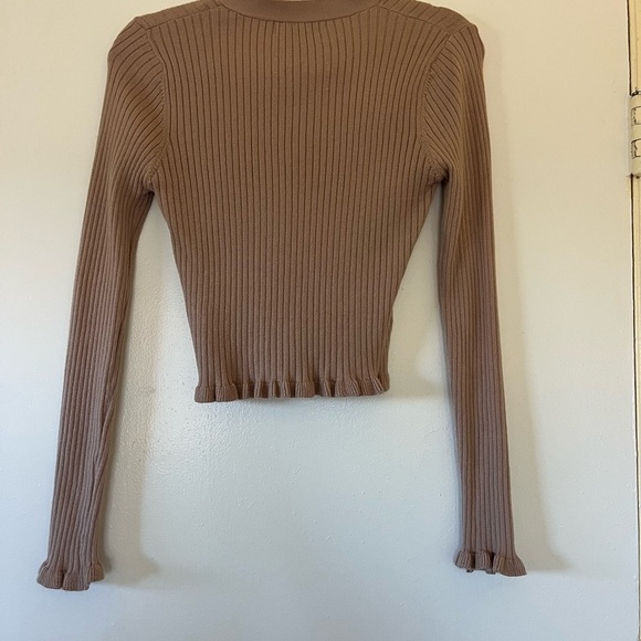 Tan Ribbed Cardigan Sweater - Picture 4 of 4